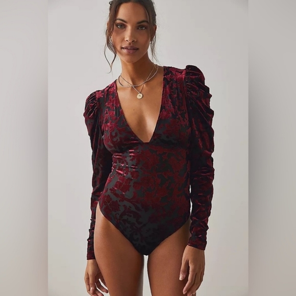 Free People Magic Hour Velvet Bodysuit in Midnight Combo Medium MSRP $98 FP109 - Picture 8 of 8
